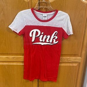 PINK Victoria's Secret Red and White T-Shirt. Size XS.